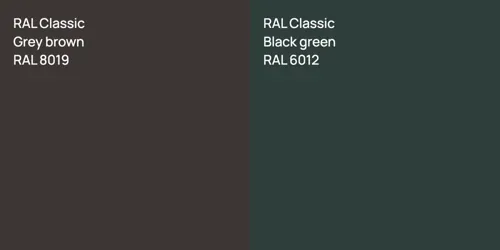 RAL 8019  Grey brown vs RAL 6012  Black green