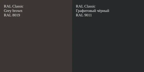 RAL 8019  Grey brown vs RAL 9011 Графитовый чёрный