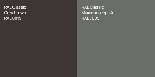 RAL 8019  Grey brown vs RAL 7005 Мышино-серый