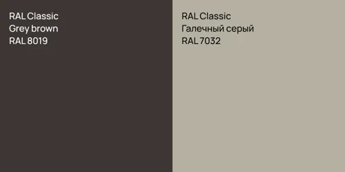 RAL 8019  Grey brown vs RAL 7032 Галечный серый