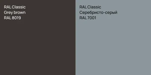 RAL 8019  Grey brown vs RAL 7001 Серебристо-серый