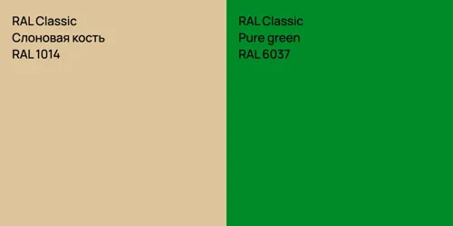 RAL 1014 Слоновая кость vs RAL 6037  Pure green