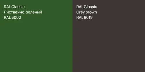 RAL 6002 Лиственно-зелёный vs RAL 8019  Grey brown