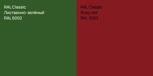 RAL 6002 Лиственно-зелёный vs RAL 3003  Ruby red