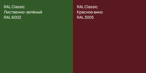 RAL 6002 Лиственно-зелёный vs RAL 3005 Красное вино