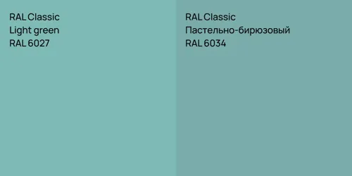 RAL 6027  Light green vs RAL 6034 Пастельно-бирюзовый