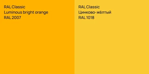 RAL 2007  Luminous bright orange vs RAL 1018 Цинково-жёлтый