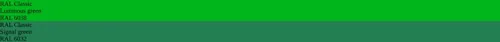 RAL 6038  Luminous green vs RAL 6032  Signal green