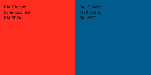 RAL 3024  Luminous red vs RAL 5017  Traffic blue