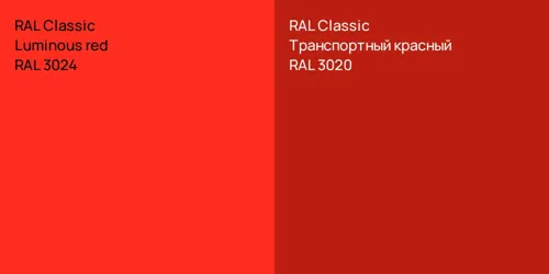 RAL 3024  Luminous red vs RAL 3020 Транспортный красный