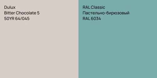 50YR 64/045 Bitter Chocolate 5 vs RAL 6034 Пастельно-бирюзовый