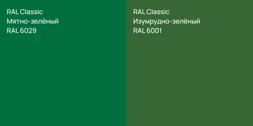 RAL 6029 Мятно-зелёный vs RAL 6001 Изумрудно-зелёный