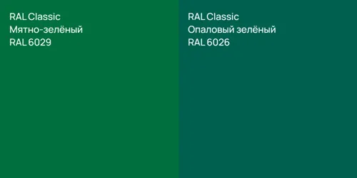 RAL 6029 Мятно-зелёный vs RAL 6026 Опаловый зелёный