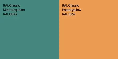 RAL 6033  Mint turquoise vs RAL 1034  Pastel yellow