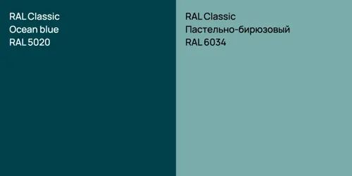 RAL 5020  Ocean blue vs RAL 6034 Пастельно-бирюзовый
