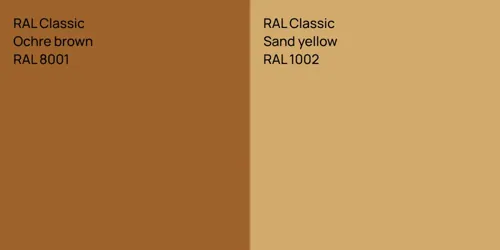 RAL 8001  Ochre brown vs RAL 1002  Sand yellow