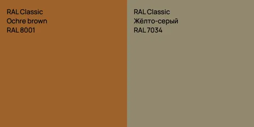 RAL 8001  Ochre brown vs RAL 7034 Жёлто-серый