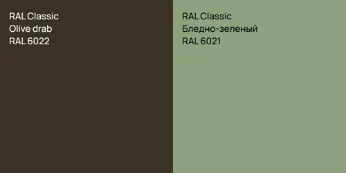 RAL 6022  Olive drab vs RAL 6021 Бледно-зеленый