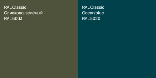 RAL 6003 Оливково-зелёный vs RAL 5020  Ocean blue