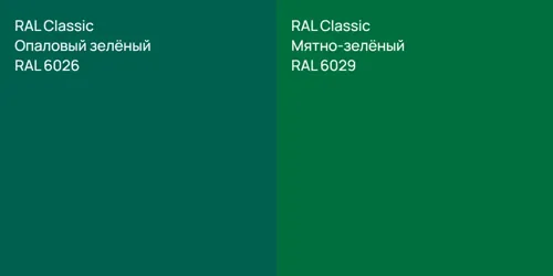 RAL 6026 Опаловый зелёный vs RAL 6029 Мятно-зелёный