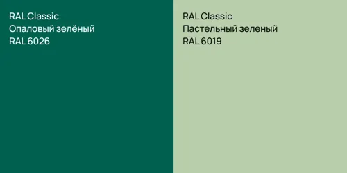 RAL 6026 Опаловый зелёный vs RAL 6019 Пастельный зеленый