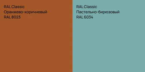 RAL 8023 Оранжево-коричневый vs RAL 6034 Пастельно-бирюзовый
