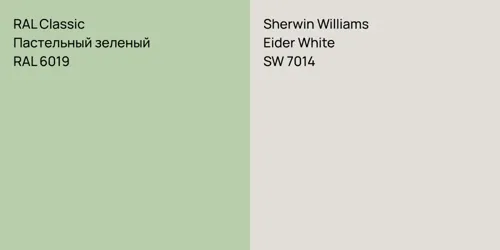 RAL 6019 Пастельный зеленый vs SW 7014 Eider White