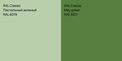 RAL 6019 Пастельный зеленый vs RAL 6017  May green
