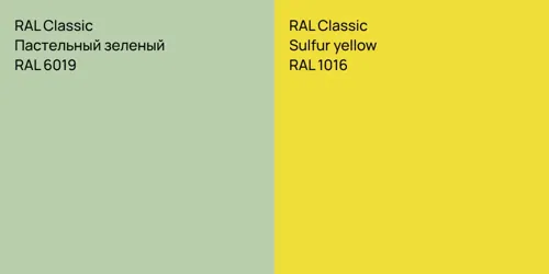 RAL 6019 Пастельный зеленый vs RAL 1016  Sulfur yellow