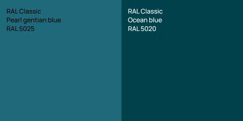 RAL 5025  Pearl gentian blue vs RAL 5020  Ocean blue