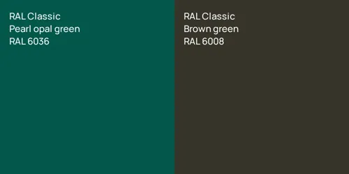 RAL 6036  Pearl opal green vs RAL 6008  Brown green