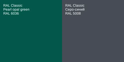 RAL 6036  Pearl opal green vs RAL 5008 Серо-синий