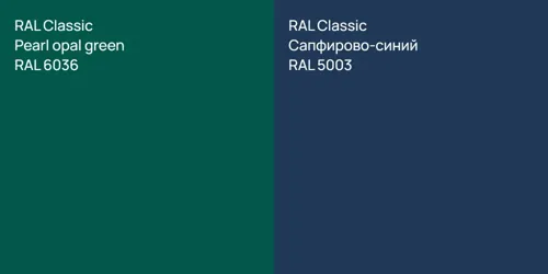 RAL 6036  Pearl opal green vs RAL 5003 Сапфирово-синий
