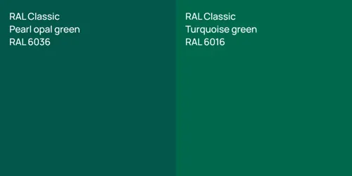 RAL 6036  Pearl opal green vs RAL 6016  Turquoise green