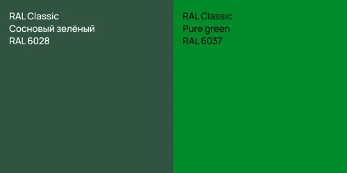 RAL 6028 Сосновый зелёный vs RAL 6037  Pure green