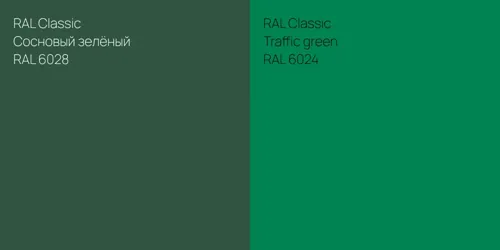 RAL 6028 Сосновый зелёный vs RAL 6024  Traffic green