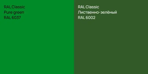 RAL 6037  Pure green vs RAL 6002 Лиственно-зелёный