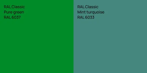 RAL 6037  Pure green vs RAL 6033  Mint turquoise