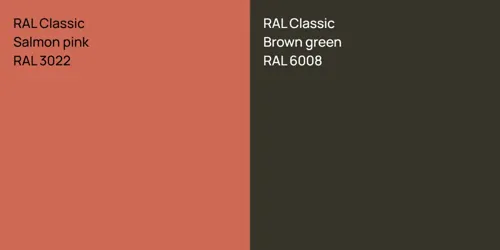 RAL 3022  Salmon pink vs RAL 6008  Brown green