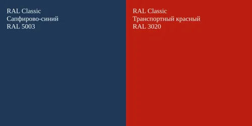 RAL 5003 Сапфирово-синий vs RAL 3020 Транспортный красный
