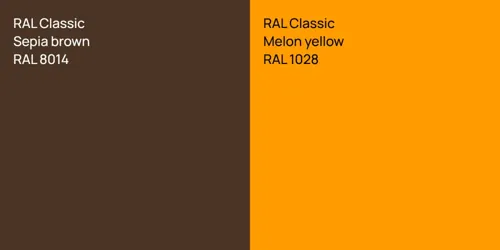 RAL 8014  Sepia brown vs RAL 1028  Melon yellow