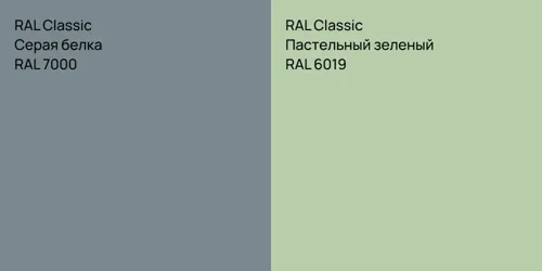 RAL 7000 Серая белка vs RAL 6019 Пастельный зеленый