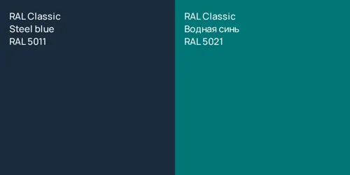 RAL 5011  Steel blue vs RAL 5021 Водная синь