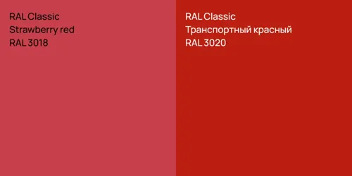 RAL 3018  Strawberry red vs RAL 3020 Транспортный красный