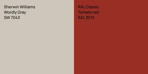 SW 7043 Wordly Gray vs RAL 3013  Tomato red