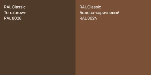 RAL 8028  Terra brown vs RAL 8024 Бежево-коричневый