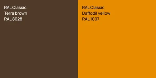 RAL 8028  Terra brown vs RAL 1007  Daffodil yellow