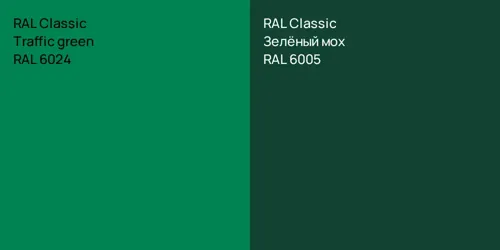 RAL 6024  Traffic green vs RAL 6005 Зелёный мох