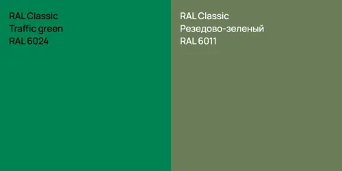 RAL 6024  Traffic green vs RAL 6011 Резедово-зеленый