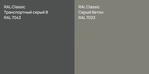RAL 7043 Транспортный серый B vs RAL 7023 Серый бетон
